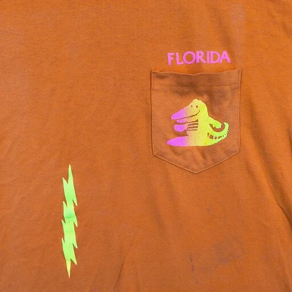 Vintage Florida Alligator Shirt Mens XL Orange Single Stitch Lightning Bolt 80s - Picture 3 of 9